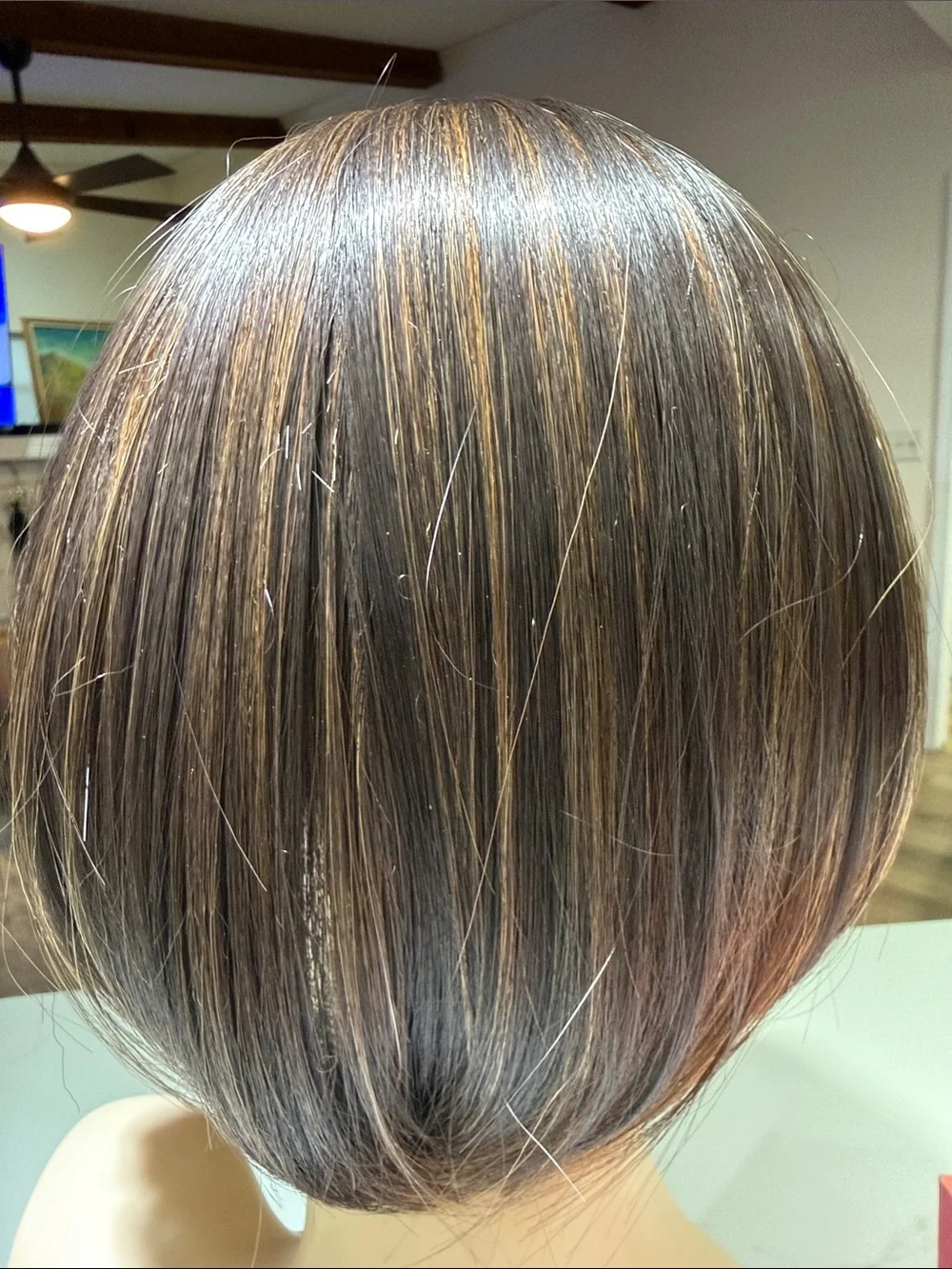 HAIR, 10” Topper, Straight, Off Center Part, with Bangs, Brown